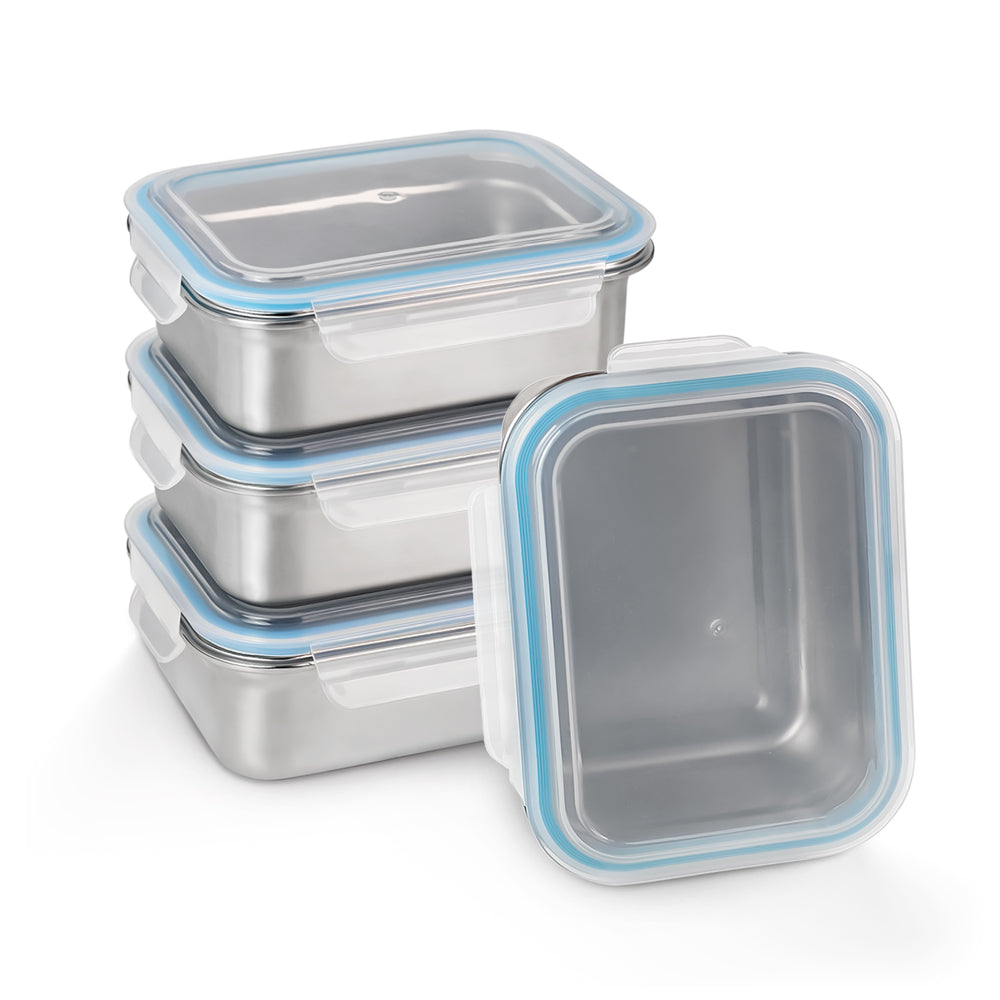 Rectangle Stainless Steel Bento Box Container LeakProof Plastic Lid Microwave Safe Insulated Lunch Box for Kids Adults Office