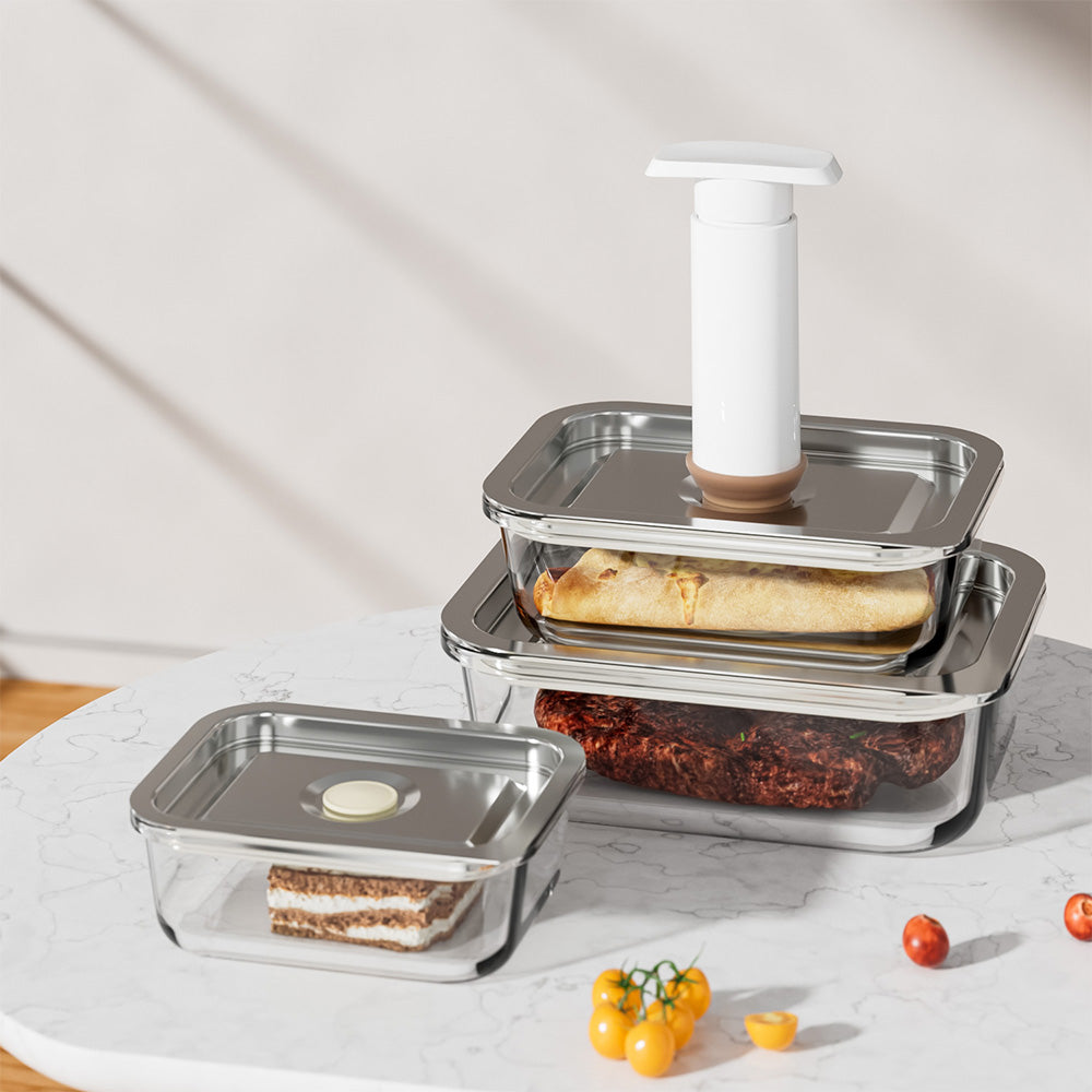 LIHONG Borosilicate Glass Food Storage Container with Steam Vent Airtight Stainless Steel Lid Glass Bento Box for Office Travel
