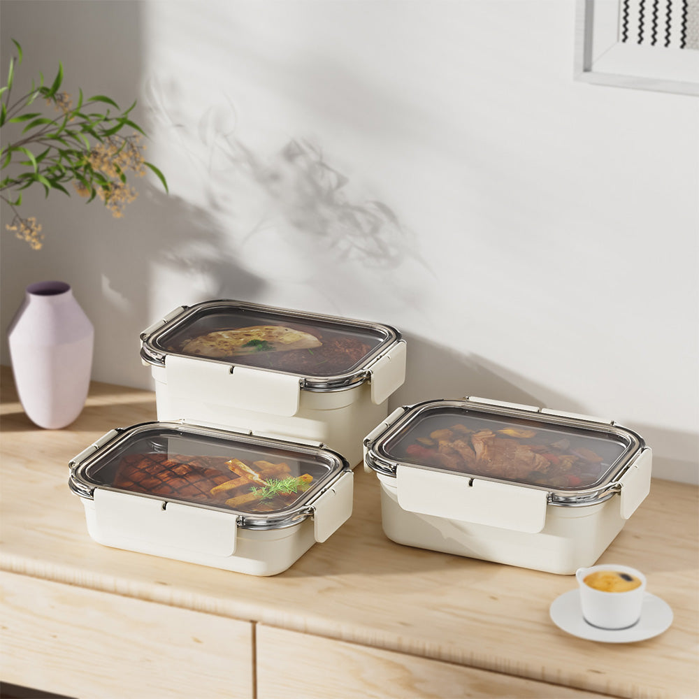 Stainless Steel Lunch Box Non Stick Insulated Bento Box Microwave Safe Food Container With Transparent Airtight Lid