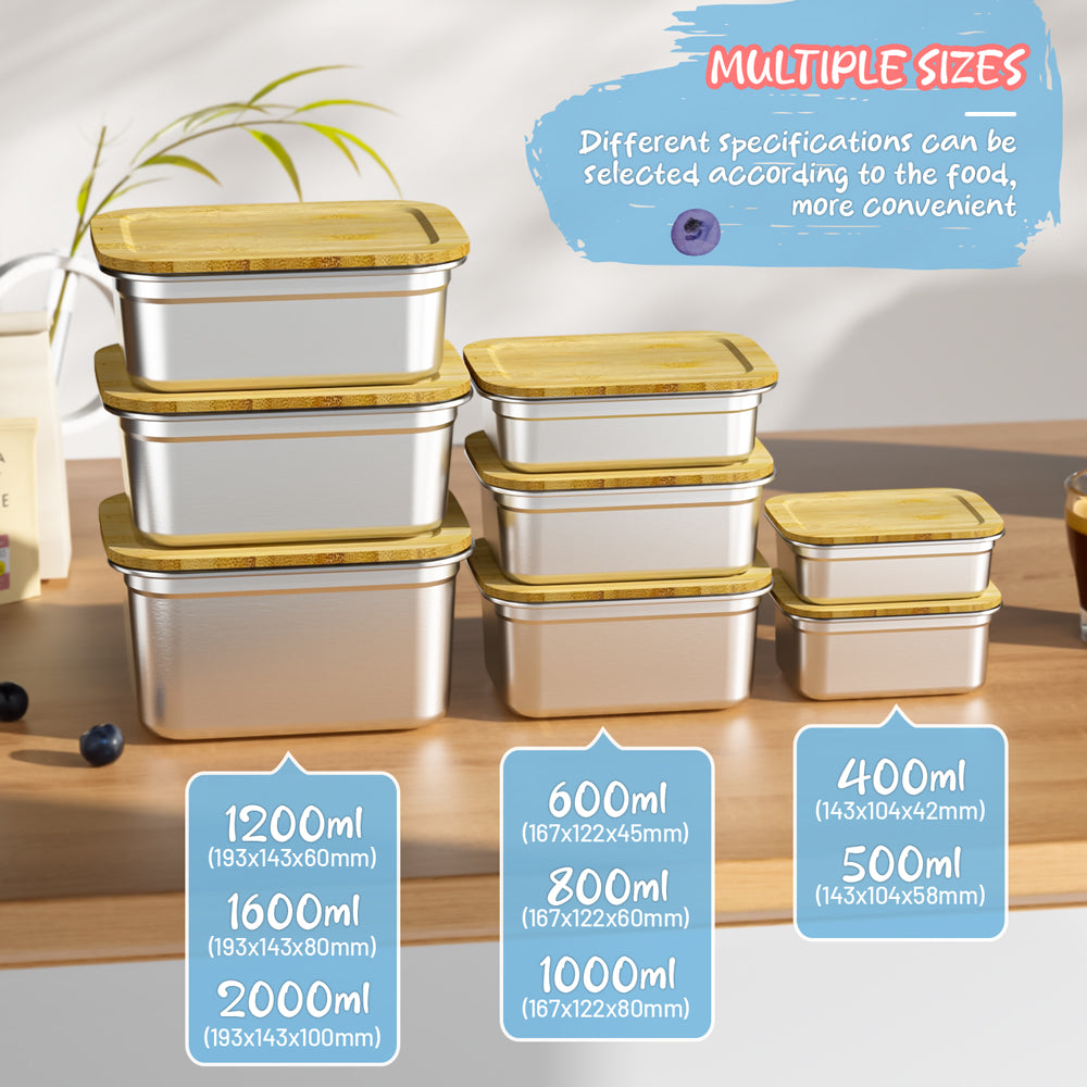 LIHONG Bamboo Lids Lunch Box for Meal Prep Snack Metal Lunch Container Stainless Steel Bento Box for Kids Adult