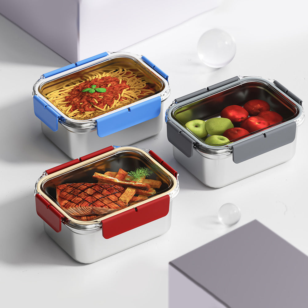 Stainless Steel Lunch Box Non Stick Insulated Bento Box Microwave Safe Food Container With Transparent Airtight Lid
