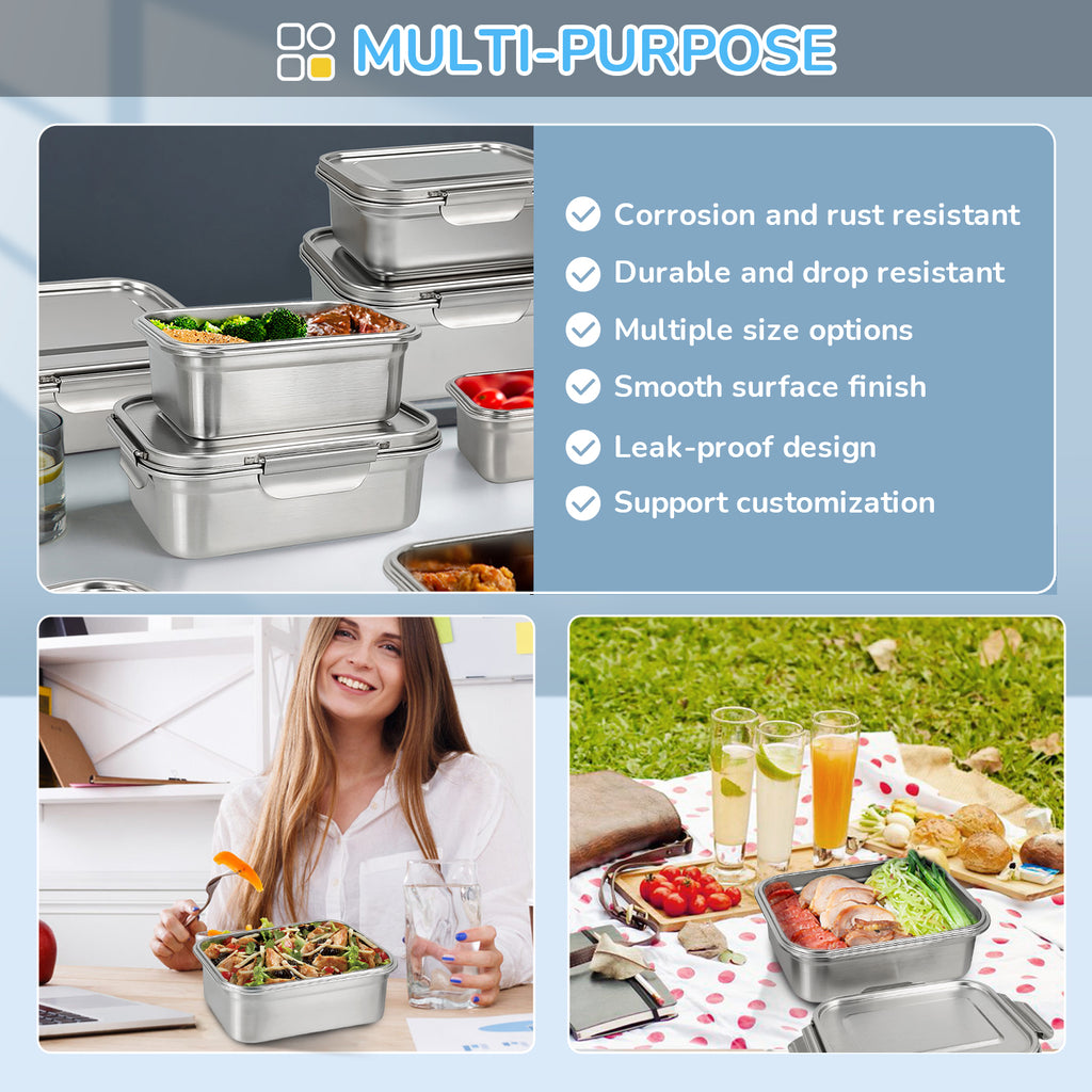 Stainless Steel Lunch Box for Adults Leak Proof Lid Compartments Bento Lunch Container for Office