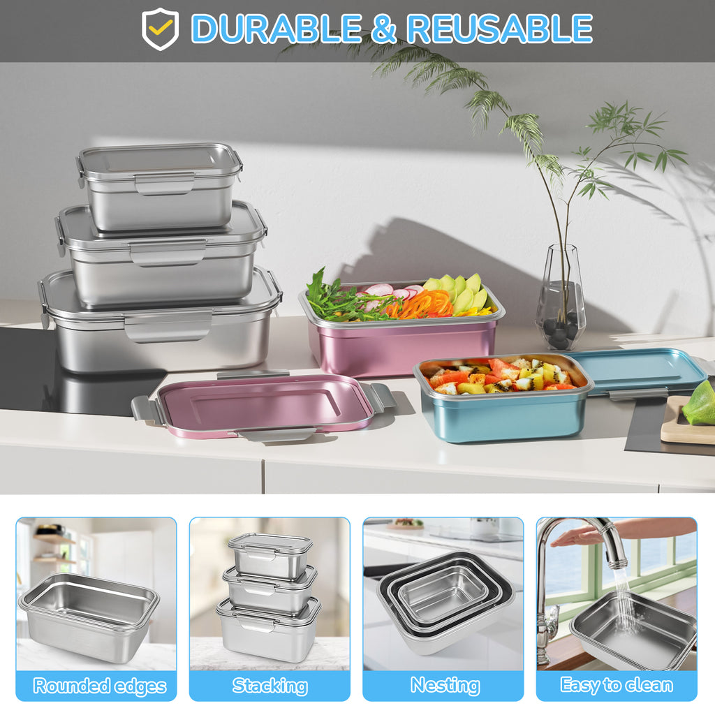 Stainless Steel Lunch Box for Adults Leak Proof Lid Compartments Bento Lunch Container for Office