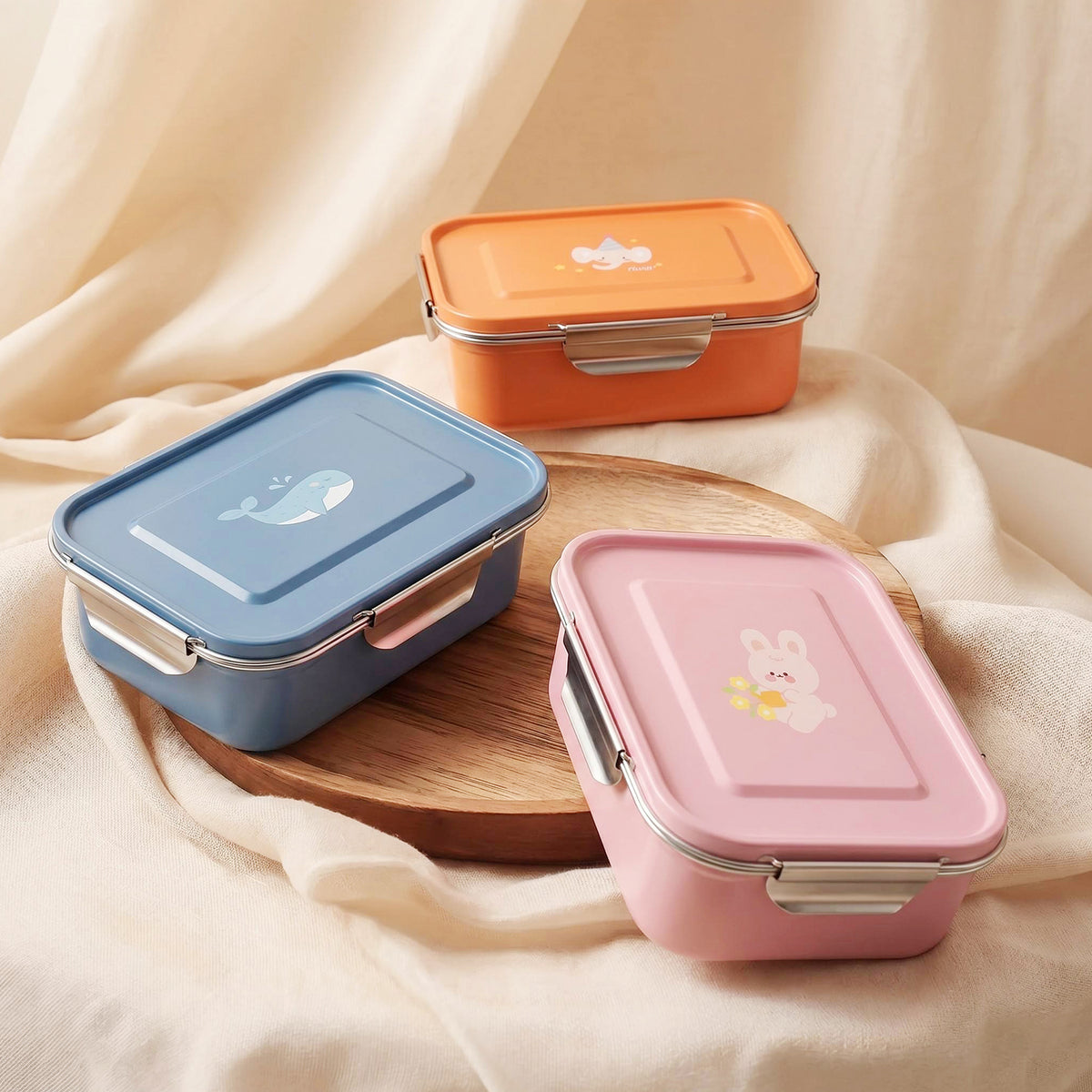 Bento Box Adults Leakproof Double Clip Lock Stainless Steel Lunch Box Microwave Safe Print Logo for Kids School