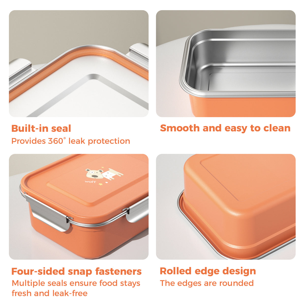 Bento Box Adults Leakproof Double Clip Lock Stainless Steel Lunch Box Microwave Safe Print Logo for Kids School