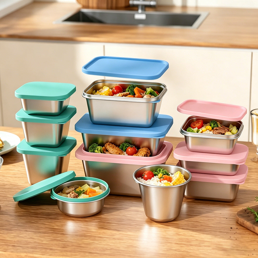 Stainless Steel Lunch Box with Silicone Lids Reusable for Snack Containers Microwave Safe Meal Prep Tiffin Bento Box