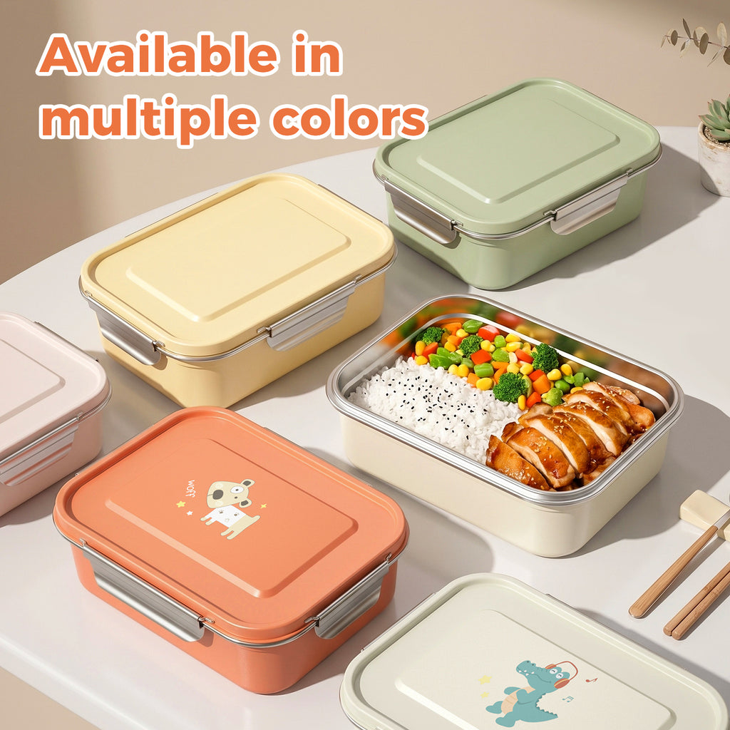 Bento Box Adults Leakproof Double Clip Lock Stainless Steel Lunch Box Microwave Safe Print Logo for Kids School