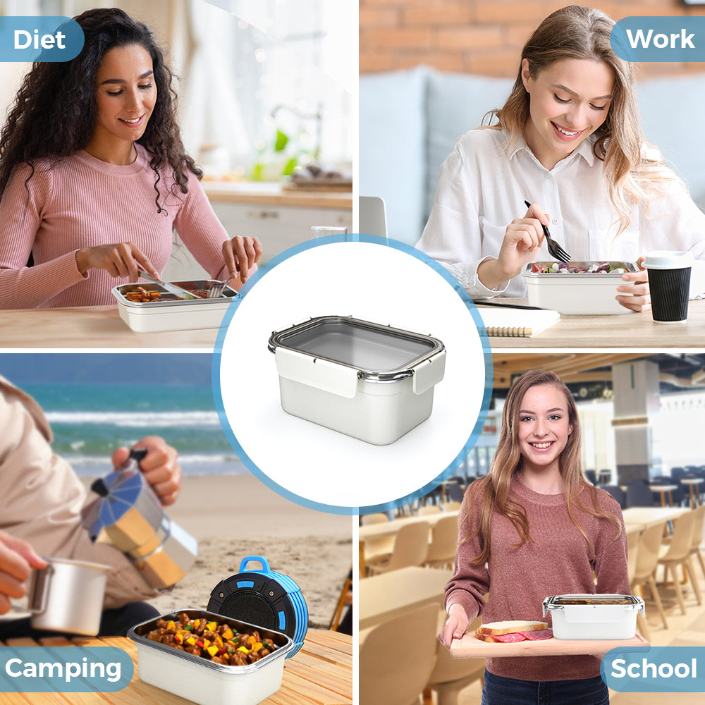 Stainless Steel Lunch Box Non Stick Insulated Bento Box Microwave Safe Food Container With Transparent Airtight Lid