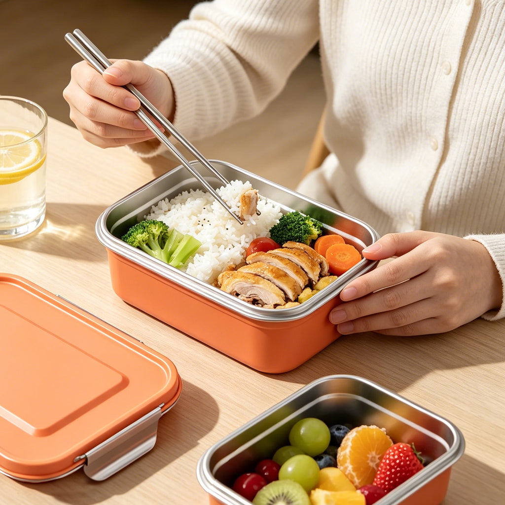 Bento Box Adults Leakproof Double Clip Lock Stainless Steel Lunch Box Microwave Safe Print Logo for Kids School