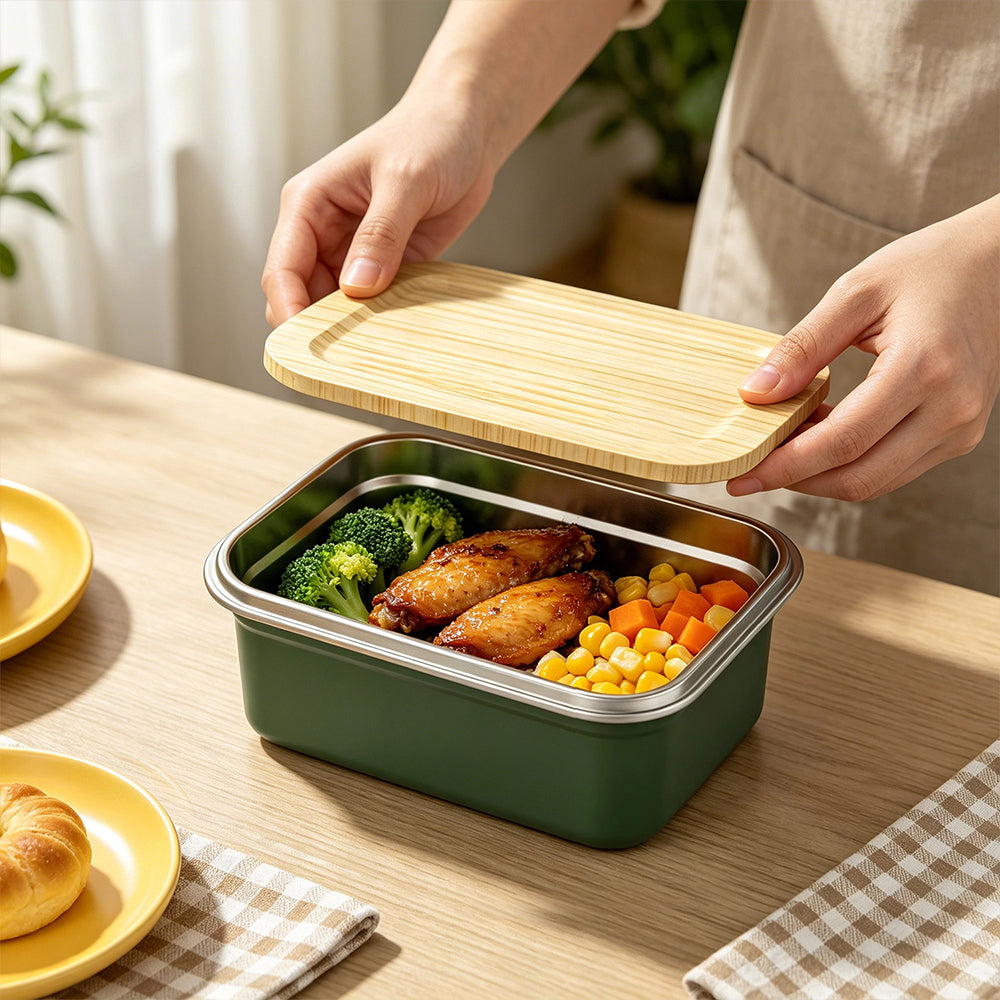 Thermal Lunch Box School Lunch Boxes Kids Microwave Safe Stainless Steel Food Container Bamboo Lid Lunch Box for Adults