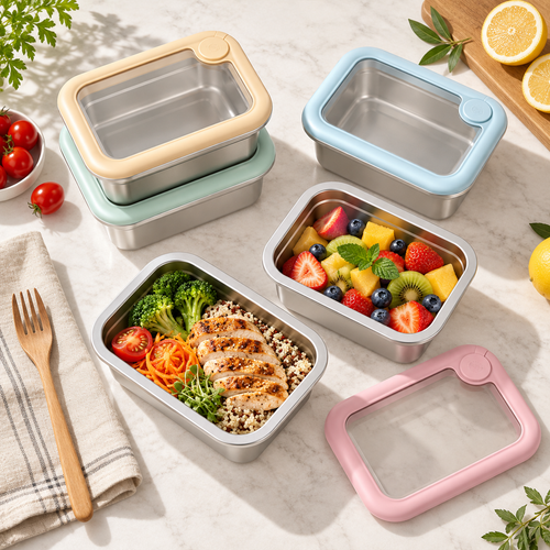 LIHONG stainless steel lunch boxes for meal prep with fresh food and colorful lids