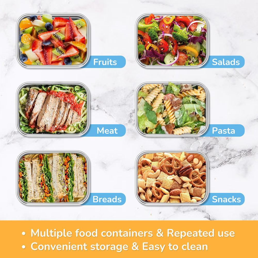 Stainless Steel Lunch Box with Silicone Lids Reusable for Snack Containers Microwave Safe Meal Prep Tiffin Bento Box