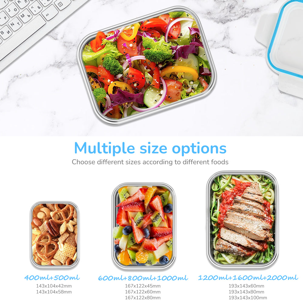 Rectangle Stainless Steel Bento Box Container LeakProof Plastic Lid Microwave Safe Insulated Lunch Box for Kids Adults Office