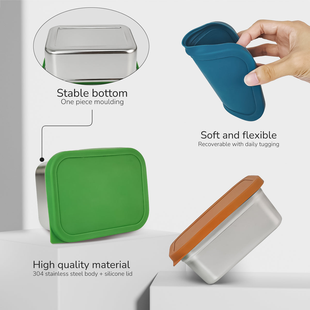Stainless Steel Food Containers with Silicone Lid Bento Box Adults Metal Microwave Thermal Lunch Box Sandwich Container