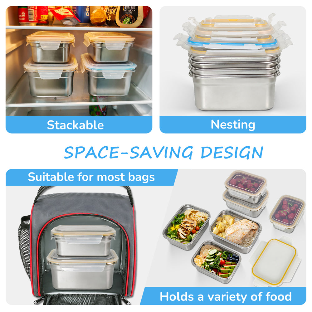 Rectangle Stainless Steel Bento Box Container LeakProof Plastic Lid Microwave Safe Insulated Lunch Box for Kids Adults Office