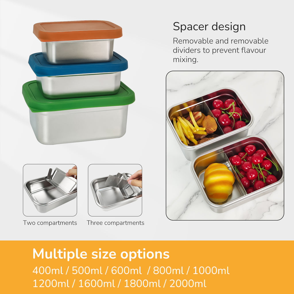 Stainless Steel Food Containers with Silicone Lid Bento Box Adults Metal Microwave Thermal Lunch Box Sandwich Container