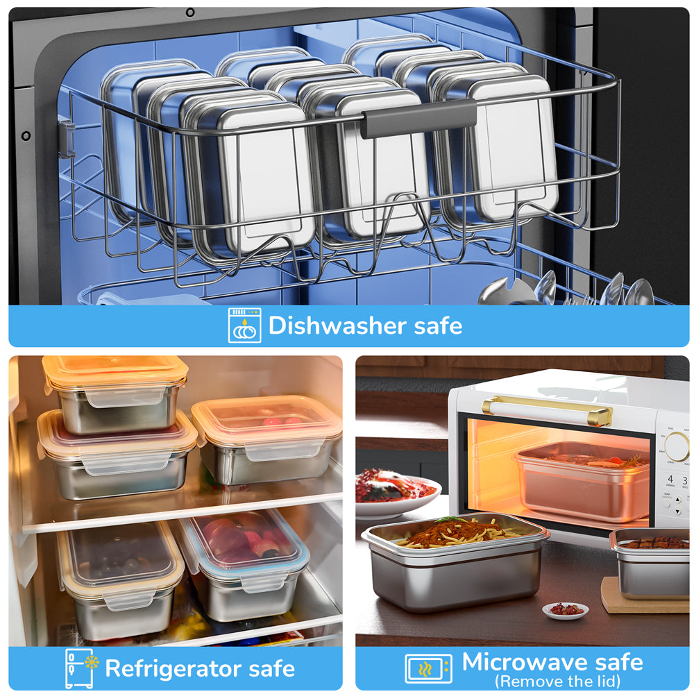 Rectangle Stainless Steel Bento Box Container LeakProof Plastic Lid Microwave Safe Insulated Lunch Box for Kids Adults Office