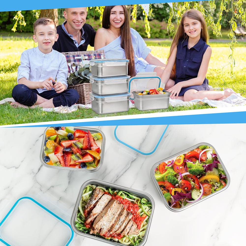 Rectangle Stainless Steel Bento Box Container LeakProof Plastic Lid Microwave Safe Insulated Lunch Box for Kids Adults Office