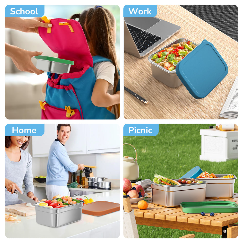 Stainless Steel Food Containers with Silicone Lid Bento Box Adults Metal Microwave Thermal Lunch Box Sandwich Container